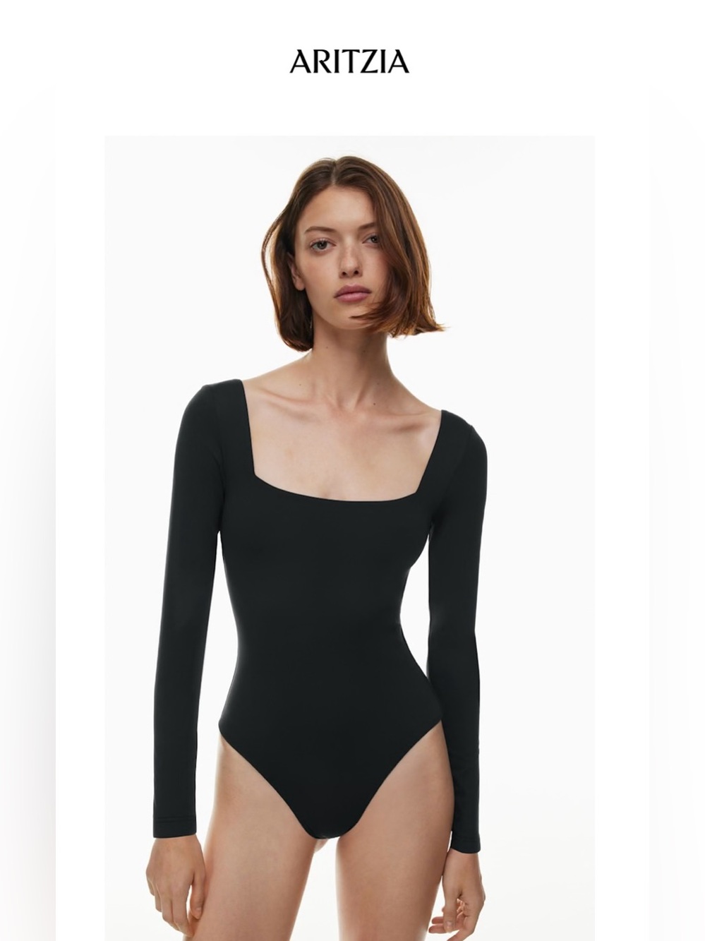 Aritzia Contour Black Long Sleeve Square Neck Bodysuit